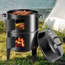 17-Inch Vertical 17-Inch 3-in-1 Charcoal BBQ Smoker, Heavy-Duty Portable Outdoor Grill with Built-in Thermometer, Dual Air Vents, and Multi-Level Cooking for Camping & Backyard Parties