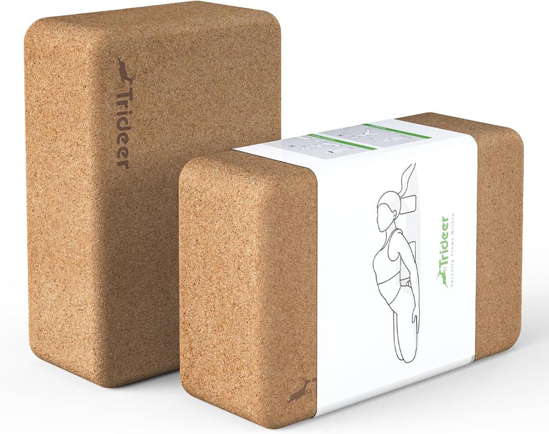 Trideer Cork Yoga Blocks, 2 Pack Yoga Blocks Natural Cork, High Density Yoga Block with Non Slip Surface, Eco-Friendly Yoga Accessories for Women, Ideal for Yoga, Pilates, Stretching