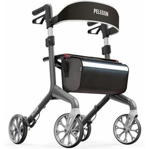 Pelegon Rollator Walker with Seat for Seniors Lightweight Foldable Walker with Padded Seat & Backrest, Adjustable Handles, Reflective Frame, Carry Bag Heavy-Duty 300lb Support - Grey
