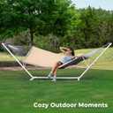 SUPERJARE Hammock with Stand, 2 Person Quilted Outdoor Hammock, Detachable Pillow & Bamboo Spreaders, Portable Hammock with Carrying Bag, Heavy Duty Stand, Perfect for Outside, Patio, Beige