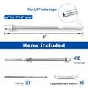 Muzata 10 Pack 1/8" Cable Railing Hardware Kit Hand Swage Threaded Stud Tensioner for 4x4 2x2 Wood Metal Post T316 Stainless Steel Deck Cable Railing System CR39