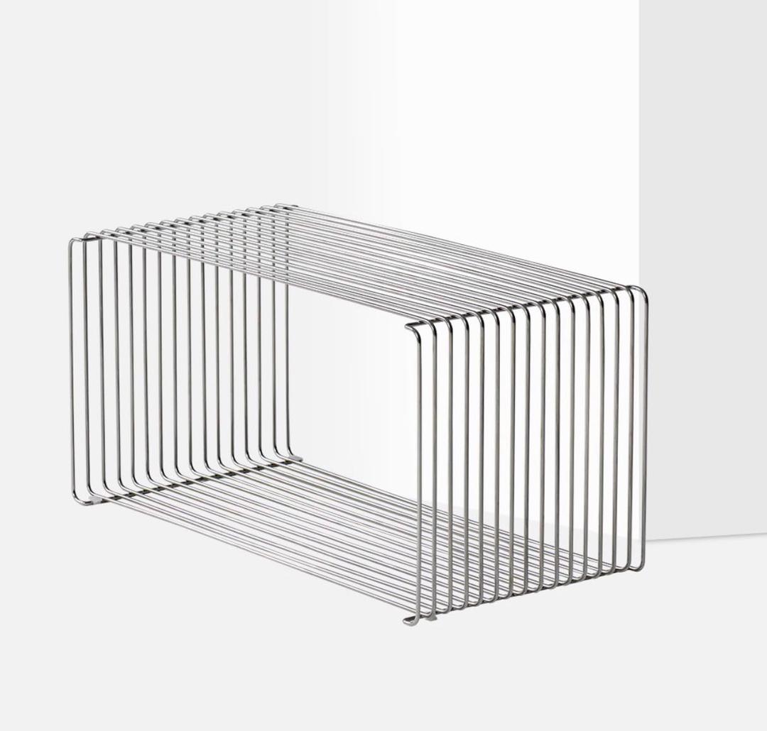 Stainless Steel Side Table,Square Geometry Retro Side Table Linear Metal End Table,Wire Cube Storage Rack, Book Stackable, Stainless Steel Coffee TableMulti-Purpose Accent Table