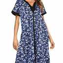 Nightgowns for Women Robe Zipper Short Sleeve House Dress Loungewear Keen Length Duster Coat Sleepwear Momo Dress Petite Housecoat Maxi Caftan 