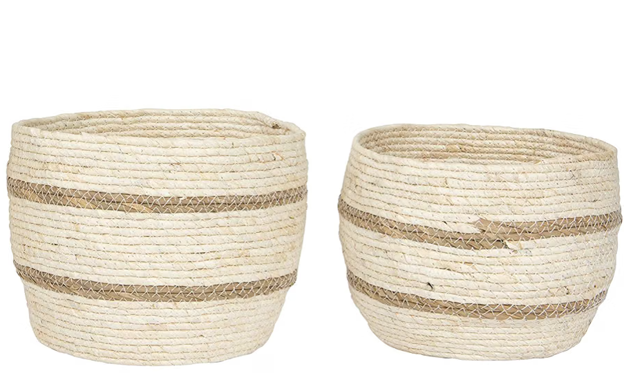 Creative Co-Op Beige & Brown Maize Baskets (Set of 2 Sizes) Wicker Non-Food Storage