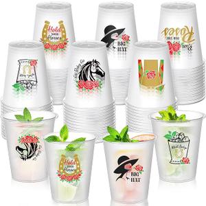 Yungyan 78 Pcs Derby Disposable Cups Bulk Plastic Mint Julep Cups 12/14 oz Printed Derby Party Decoration Horse Race Party Supplies Favors(12 oz,Frosted, Trendy Style)