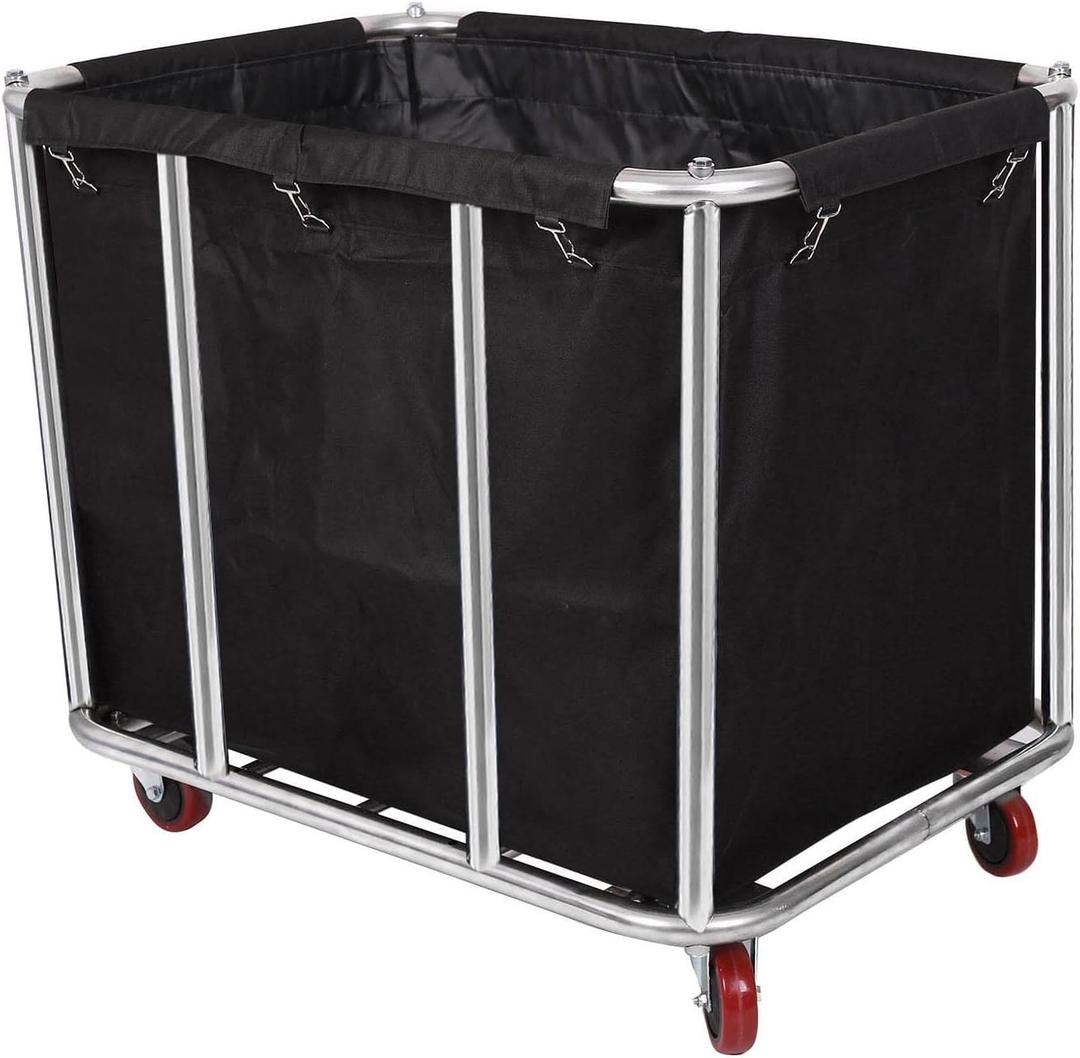 12 Bushels Laundry Cart Commercial/Home,Heavy Duty Large Stainless Steel Rolling Laundry Basket with Wheelsfor Laundry Organizer and Storage,260LBS Load (12 Bushels - Black - 8 Tubes)