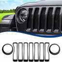 Front Grille Inserts & Headlight Cover Compatible with (2018-2023) Jeep Wrangler JL JLU (Black, Sport/Sport S)