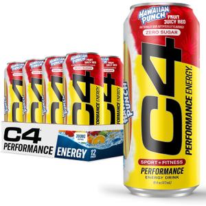 C4 Energy Drink, Hawaiian Punch Fruit Juicy Red, Carbonated Sugar Free Pre Workout Performance Drink with no Artificial Colors or Dyes, 16oz Pack of 12, BB: 07/2027