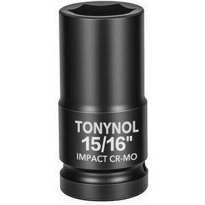 TONYNOL 3/4" Inch Drive Deep Impact Socket,6-Point,Sae Size 15/16",80mmL,CR-MO,Heavy-Duty Automotive & Industrial Repair