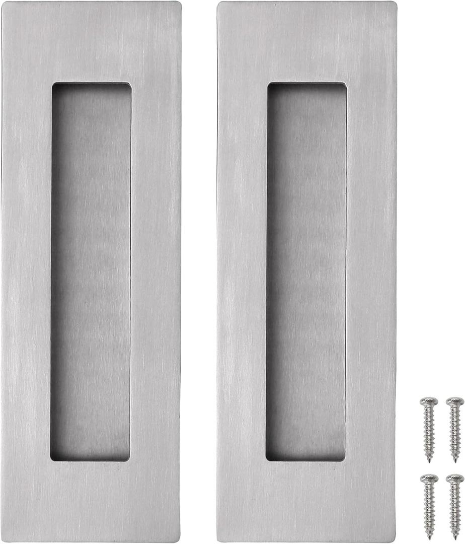 Cozy Tower Recessed Flush Door Pull Handles, Pocket Door Pull Hardware, Sliding Closet Door Pull, 6 Inch Brushed Stainless Steel Finger Door Pulls Rectangular(2 Pack)