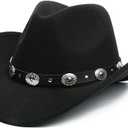 Western-Cowboy-Hat with Buckle for Kids,Boys Girls Wide-Brim Felt Cowgirl Hat Fedora Costume Accessory (4-8T) (4-8 Years, Black-Style2)