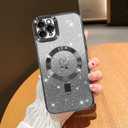 NITITOP Compatible with iPhone 11 Pro Max Case Cute Clear Glitter [Compatible for MagSafe] Plating Heart Sparkle Bling Magnetic Girl Women Electroplated Frame Camera Protection Back Cover - Black