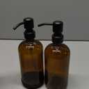 Vine Creations Amber Glass Soap Dispenser, 2 Pack Kitchen Soap Dispenser Set with Stainless Steel Pump, 16 oz Dish Soap and Hand Soap Dispensers for Bathroom with Waterproof Labels (Amber Bottle / Matte Black Pump)