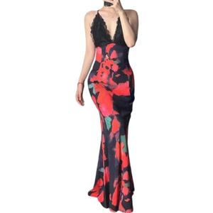 XPONNI Y2K Backless Wedding Guest Dress Sheer Lace Tie Dye Vacation Maxi Dress Resort Beach Long Dresses Summer 2025 (Orange)