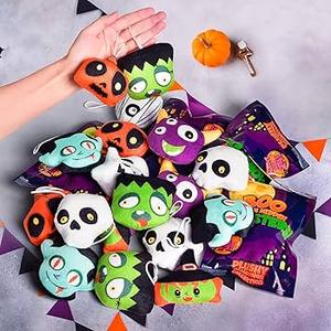 QINGQIU 24 Pack Halloween Mini Plush Toys Keychain Decorations Hanging Plush Ornaments for Kids Boys Girls Halloween Party Favors Halloween Treat Bags Gifts