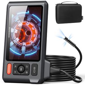 Triple Lens Borescope Tool, DEPSTECH 5" IPS Screen Endoscope Camera with Lights, 1080P Sewer Inspection Camera & Split Screen, 180° Rotation, IP67 Snake Cable, Gadget for Automotive Mechanical Repair 