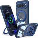 360 Spin Magnetic Stand Case for Google Pixel 9 Pro XL Fit for MagSafe & Pixelsnap Cover with Ring Holder No-Yellow Crystal Clear Camera Protection Phone Google Pixel 9 Pro XL Case - Blue