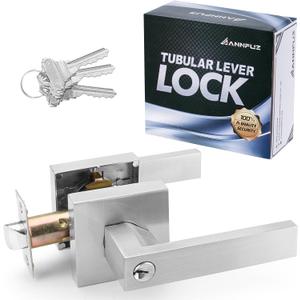Entry Door Handle Lock with Keys, Interior Front Door Lever Set with Turn-Thumb Locking, Not Keyed Alike Reversible Door Knob for Right Left Side, for Entrance, Bedrooms, Bathroom, Brushed Nickel