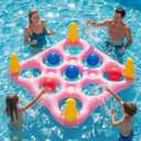 ECHTPower Tic-Tac-Toe Pool Toys Games - 2-in-1 Giant Inflatable Pool Floats with Ring Toss Set and 10 Balls, Fun Summer Party Water Beach Float Pool Game for Adults Teens Kids (Pink)