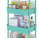 Calmootey 4-Tier Rolling Utility Cart with Drawer, Multifunctional Storage Organizer with Plastic Shelf & Metal Wheel, Storage Cart for Kitchen, Bathroom, Living Room, Office, Green