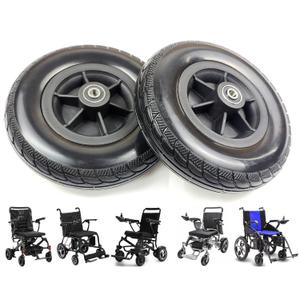7 inch Wheelchair Wheels,7" Polyurethane Replacement Wheel Caster for Portable and Lightweight Electric Wheelchairs,5/16" (8 mm) Bearing,Shaft Height 57MM, Universal Replacement Parts(1Pr,Black)