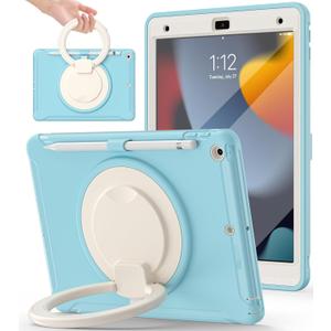 BATYUE Shockproof Case for iPad 7th/8th/9th Gen 2019/2020/2021 | 360 Multi-Angle Stand (Portrait & Landscape) & Grip, Built-in Screen Protector, Pencil Holder, Frozen Blue