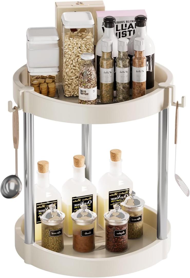 10.01" 2-Tier 360Rotating Lazy Susan turntable Organizer Spice Rack Organization for Kitchen countertop and Cabinet pantry Organizers and storage(2White, Extra Large)