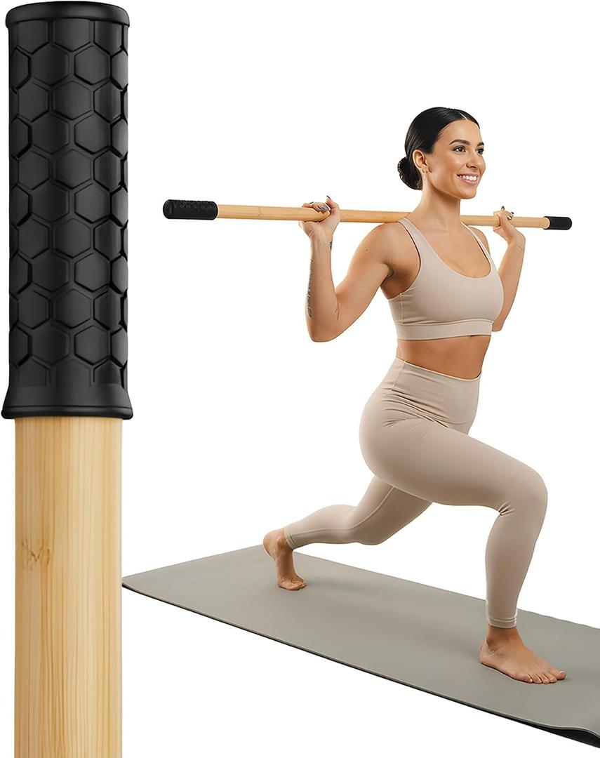 5ft Yoga Stick Made from Natural Bamboo - Stretching Stick for Mobility, Balance, Pilates & Physical Therapy - Exercise Stick with Non-Slip Ends