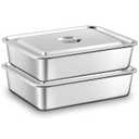 2 Pcs Stainless Steel Bus Tubs with Lid 13 L Commercial Tote Box 4" Deep Food Grade Meat Processing Tubs Lug Dishwashing Utility Prep Tub Table Pans, Silver (17.7 x 13.7 Inch)