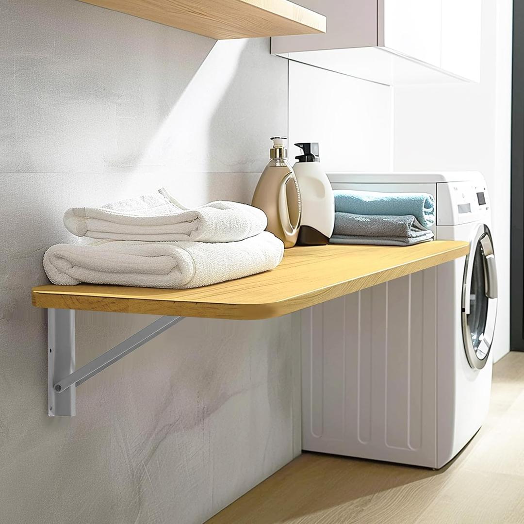 Laundry Folding Table, 32'' x 16'' Wooden Wall Mount Desk, Laundry Table for Folding Clothes, Oak Color, 32'' Length