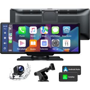 LAMTTO Wireless Car Stereo Apple Carplay with 1080P Reverse Camera,9.26" Portable Touchscreen Car Play Screen for Car, Car Radio Receiver with Android Auto, GPS Navigation, Bluetooth, AirPlay, FM, Siri