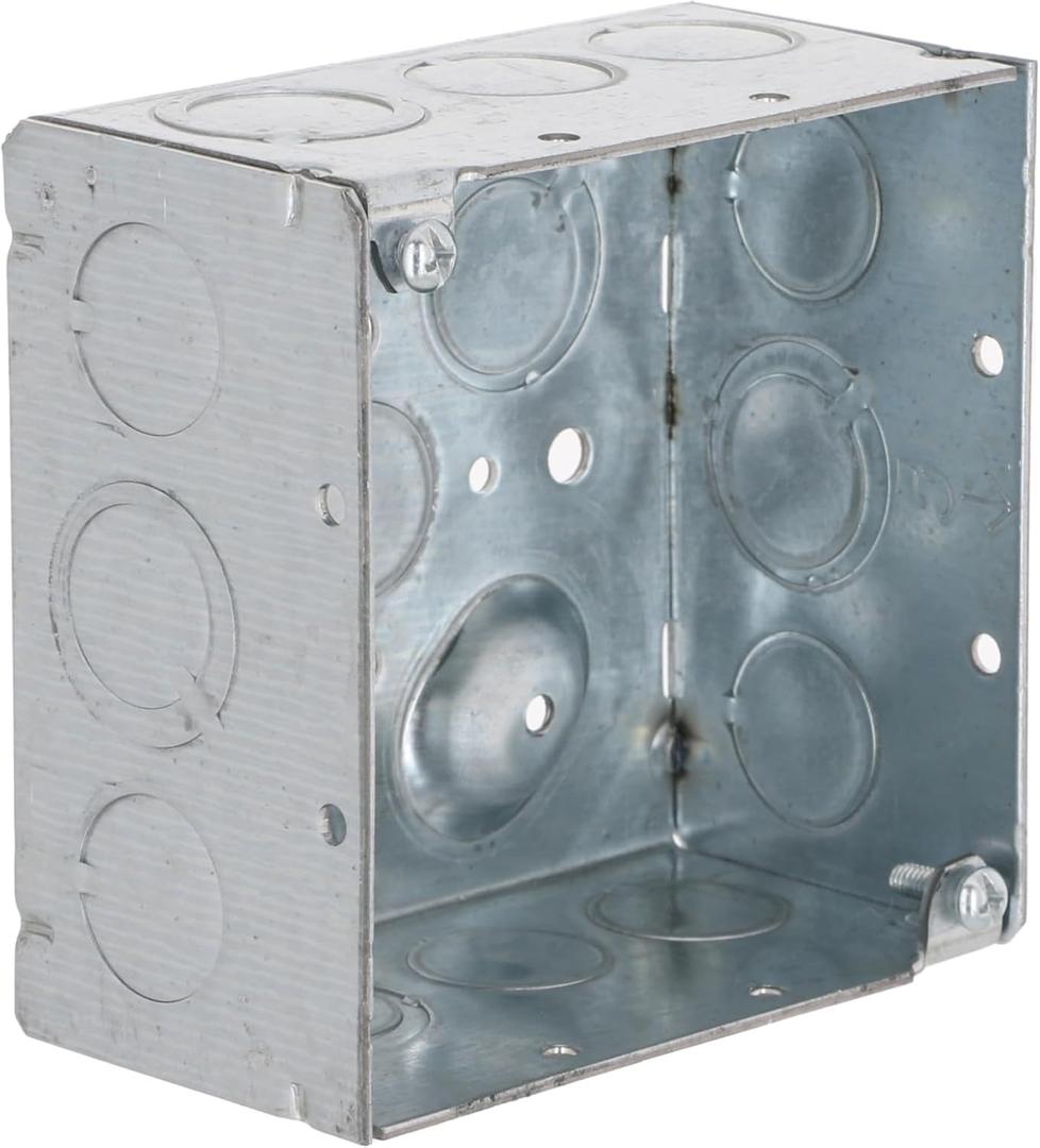 RACO 8232 4 in. Square Electrical Box, 2-1/8 in. Deep, 1/2 in. and 3/4 in. Side Knockouts, Welded, Gray