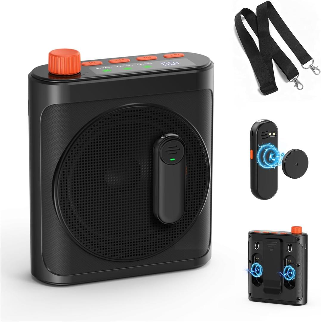 yAyusi Wireless Voice Amplifier for Teachers with 2 Magnetic Lavalier Mics, Hands Free Mini Portable Microphone and Speaker with Lanyard, Rechargeable Teacher Microphones for Classroom/Meetings/Speech