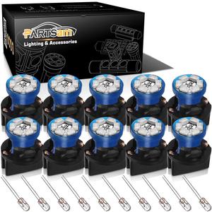 Partsam T10 194 168 LED Dash Instrument Light Bulbs Blue with Twist Lock Socket, Super Bright T10 Instrument Panel Gauge Cluster Dashboard Lights Bulbs 12V 6-2835-SMD LED Chipset, 10Pcs/Set