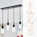 Black Pendant Light Fixtures with Clear Glass, 4-Lights Adjustable Height Hanging Ceiling Lights, Kitchen Island Lighting for Living Room Office Bar Farmhouse