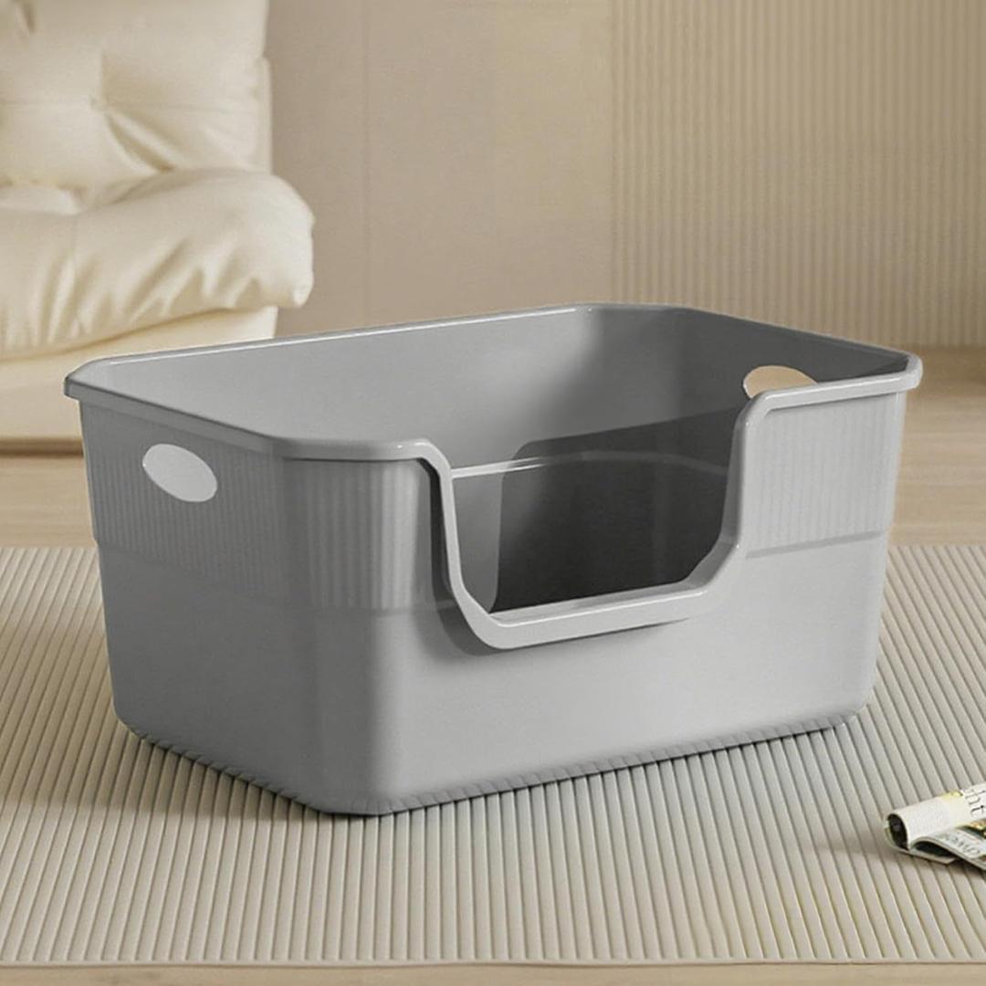 Large Cat Litter Box with High Sides,Low Entry Cat Litter Pan Tray Kitty Litter Box for Indoor Big & Senior Cats,Anti-Splashing Waterproof Cat Toilet,Tool-Free Assembly,Easy to Clean (Grey)