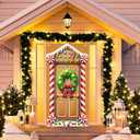 3 x BlissYard Gingerbread House Door Cover 71x35 Inch Christmas Door Banner Winter Holiday Decoration Welcome Porch Sign Christmas Party Photography Backdrop Indoor Outdoor Xmas Door Hanging Banner (Golden)