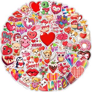 100 PCS Valentines Stickers for Kids, Bulk Heart Stickers for Valentines Day Gifts for Kids Classroom School Exchange, Vinyl Decals, Crafts, Party Favors, Goodie Bags Decorations