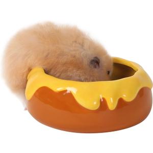 Guinea Pig Food Bowl Hamster Ceramic Water Dish Anti-Spill & Prevent Tipping Rabbit Feeding Bowl for Guinea Pig, Syrian Hamster, Bunny, Rat, Chinchilla, Squirrel, Small Animal (Honey Orange)