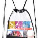 MAY TREE Clear Drawstring Bag for Women and Men, Drawstring Backpack for Concert Sport Festival Travel Work, Stadium Approved Backpack with 2 Front Pockets - Black (13.5*17 inches)