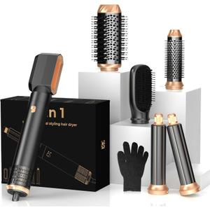 6 in ONE Hair Dryer Brush, Blow Dryer Curling Wand Hair Styling Tools Set, Ionic Hot Air Massage Oval Blowout Hair Dryer, Left&Right Hair Styler