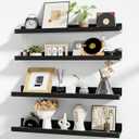Heimlove Picture Ledge Shelf,24 inch Long Floating Shelves for Wall Set of 4,Black Picture Shelf with Lip for Wall Decor,Living Room,Bedroom,Bookshelf,Nursery,Perfume