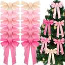 12 Pcs Velvet Christmas Tree Bows 9 x 13 Inch Door Garland Decor Vintage Wreath Bow Decorations Large Bow Decorations Xmas Ornament for Garland Crafts Tree Topper Gifts Indoor Outdoor(Pink)