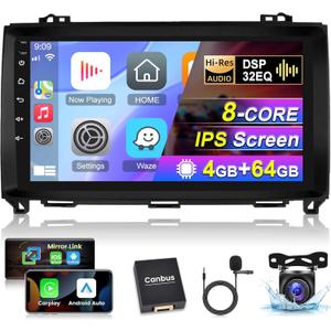 [8 Core 4+64] Android 13 Car Stereo for Mercedes Benz Sprinter W906 W245 W169 W639 B200 Viano Vito 2006-2011 - 9 inch IPS Touchscreen Radio - Carplay & Android Auto/DSP 32EQ + AHD Backup Camera