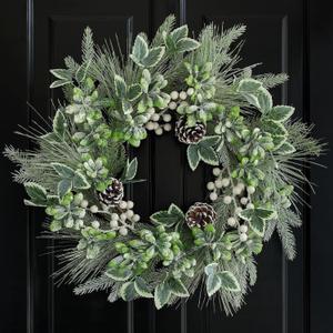 Winter Christmas Wreaths for Front Door 20 Inches, Xmas Green Wreath with Pine Cones for Window Outdoor Outside, Artificial Holiday Farmhouse Rustic Wreath for Indoor Decor