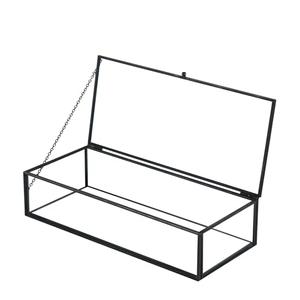 Kendiis Glass Jewelry Box, Vintage Rectangle Black Keepsake Organizer, Lidded Vanity Accent for Storage, Trinket Rings Bracelet, Home Decor