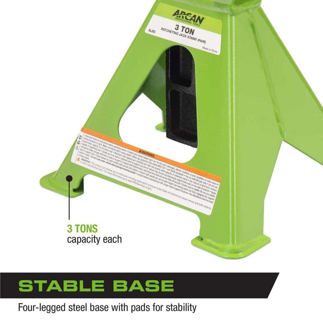 ARCAN 3-Ton Ratcheting Jack Stands, Pair, Model ALJS3