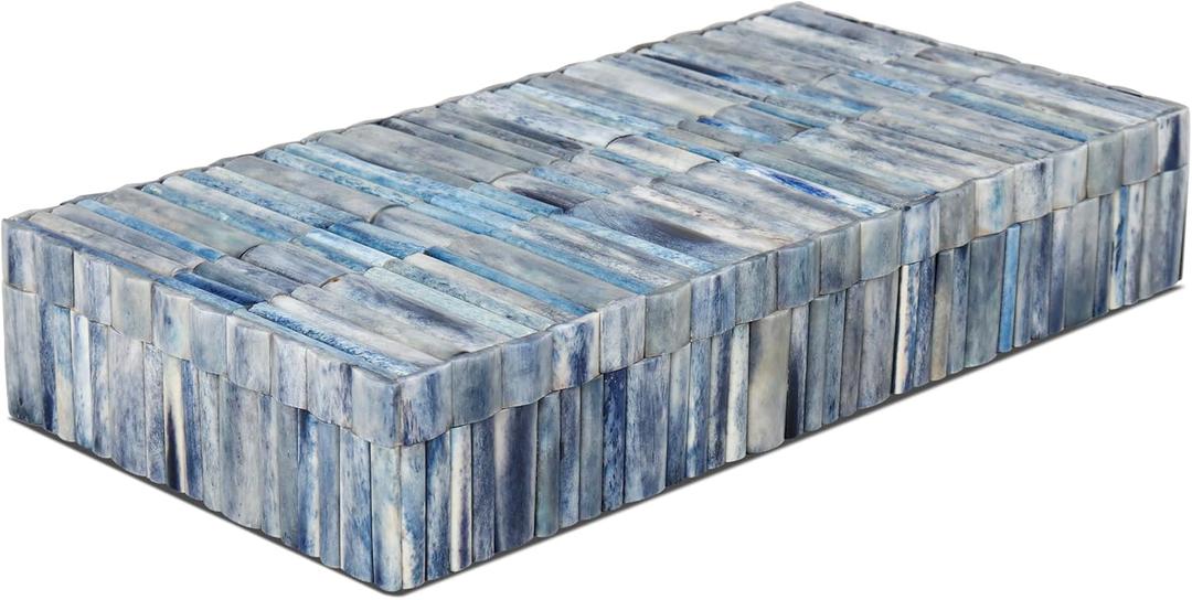 Handicrafts Home Large Decorative Storage Box 12x6 Coffee Table Organizer Box, Modern Home Dcor Accent, Keepsake Memory Box, Jewelry Storage Box, Boho Decorative Box with Lid for Shelf, Mantle Decor (IVORY-OCEAN)