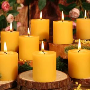 12 Pack Natural Beeswax Pillar Candles,2x2in 100% Pure Beeswax Candles-240 Hours Long Burning,Unscented Bees Wax Candles for Home,Prayer, Emergency, Dripless Smokeless Organic Pillar Candles Bluk, Yellow