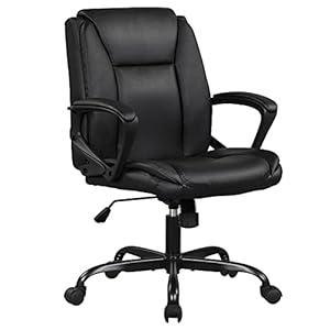Home Office Chair Ergonomic Desk Chair PU Leather Task Chair Executive Rolling Swivel Mid Back Computer Chair with Lumbar Support Armrest Adjustable Chair for Men (Black)